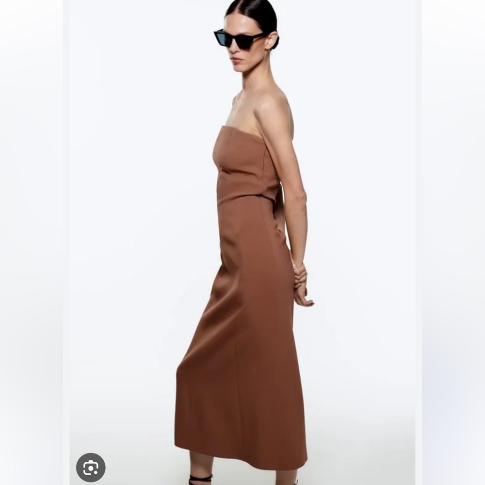 Zara Brown Midi Bustier Dress - Picture 2 of 7